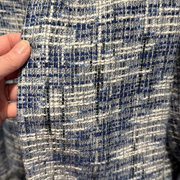 Calvin Klein Tweed Collarless Topper Open Front Jacket & Skirt Set Blue Size 12 - Picture 12 of 16
